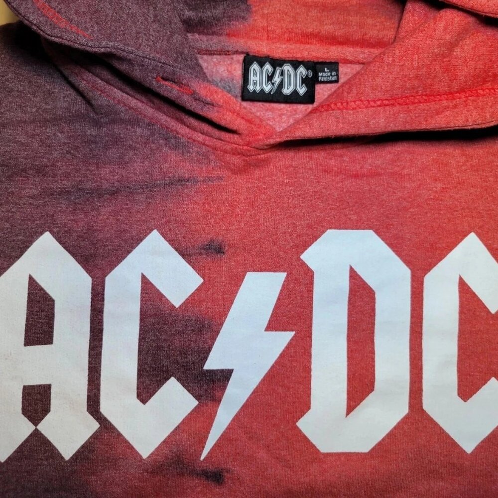 AC/DC Rock Dark/Light Red Split Dye Mens Hoodie Size Large New with Tags - Picture 3 of 3
